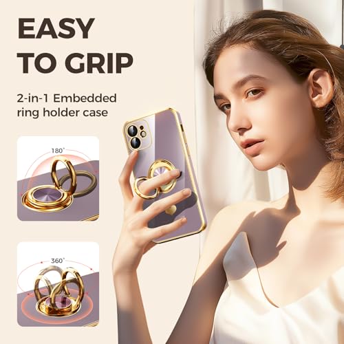 Coque iPhone 11 violet clair avec 2 verres trempés et anneau