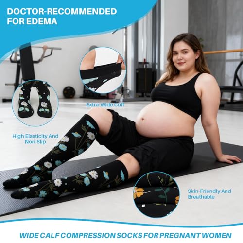 Image of Plus Size Compression Socks 20-30mmHg Wide Calf for Men Women, Extra Large Compression Stockings Support for Running, Travel, Nurses, Pregnancy (3 Pairs)