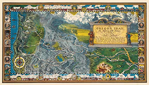 Historic Map - Oregon Trail. Highway of The Pioneers to The Pacific Northwest. 1932 - Vintage Wall Art - 24in x 14in