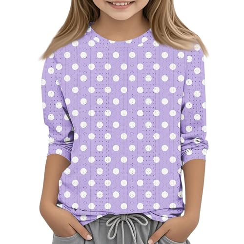 Shirts for Girls 3/4 Sleeve Round Neck Graphic Blouses Cute Three Quarter Sleeve Tops Summer Curved Hem Kids Clothes