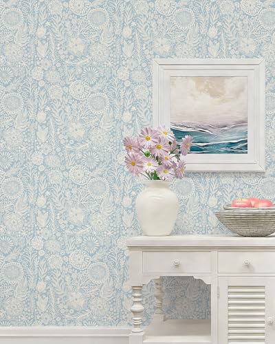 CiCiwind Selbstklebende Tapete Weiß Blau Blumen Tapeten 44cm×10m Wasserdicht Möbelfolie Selbstklebend Vinyl Klebefolie Verdicken… – Ansicht 4