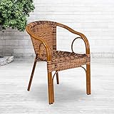 Flash Furniture 3 Pack Cadiz Series Burning Brown Rattan Restaurant Patio Chair with Dark Red Bamboo-Aluminum Frame