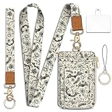 Mavellin Lanyard Wallet with Id Badge Holder, Gothic Bat RFID Small Keychain Wallet Women Wristlet, Cute Zipper Credit Card Holder Phone Wrist Neck Strap for Key Name Tag, Teacher Student Office Gifts