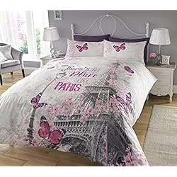 Sabanas Dolores Promesas Sleepdown - Juego de Cama, con diseño de Paris, Funda de edredón y Funda de Almohada, impresión Digital, para Dormitorio, múltiples Colores, (tamaño matrimonial King), matrimonio