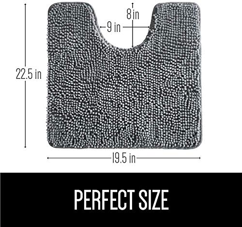 Image of Gorilla Grip Shaggy Chenille Bath Rug Mat for Toilet Base, Machine Washable, Microfiber Dries Quickly, Plush Absorbent Contour Mats for Toilets, Bathroom Decor, Oval U-Shape, 22.5x19.5, Spa Blue