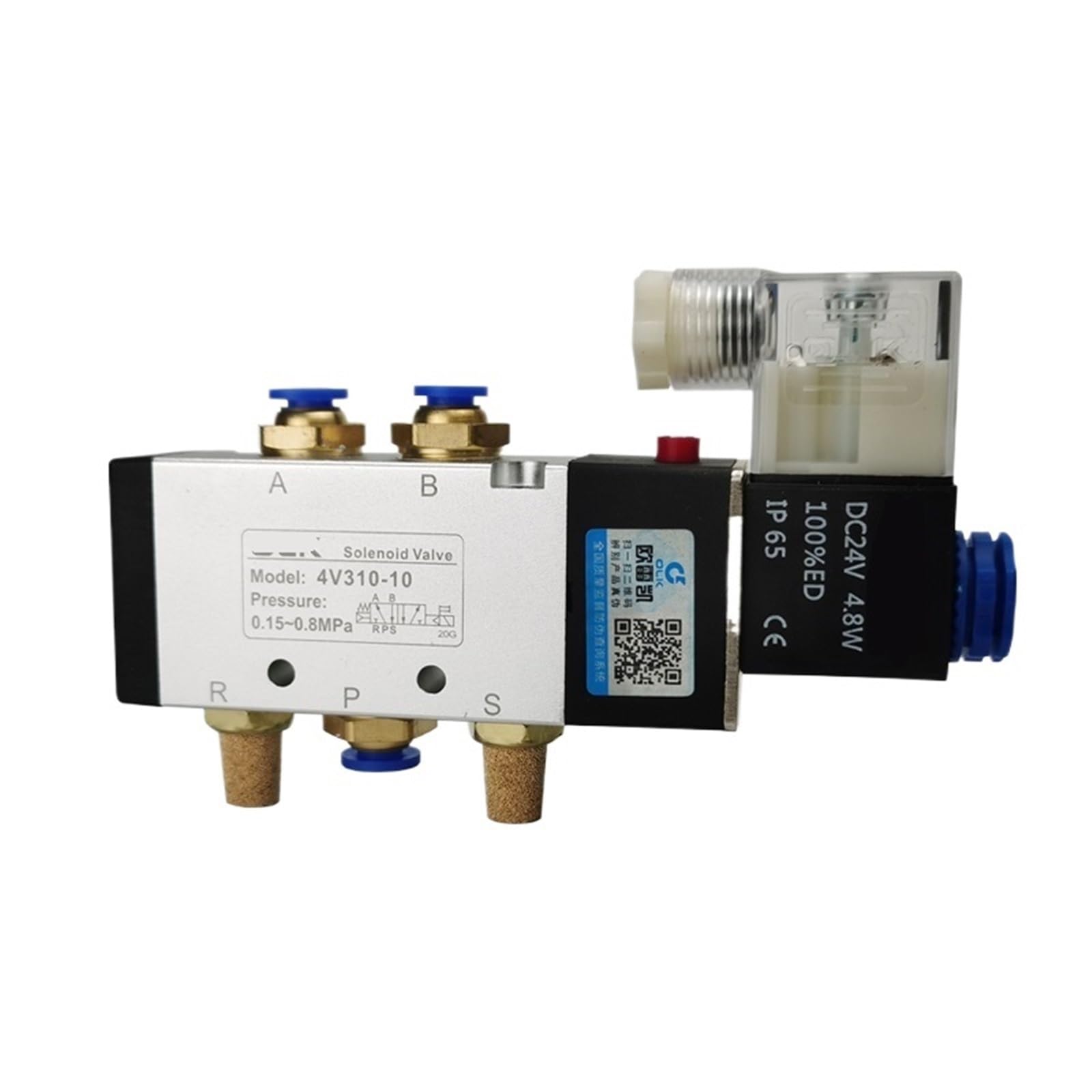 1pcs 4V310-10 Pneumatic Solenoid Air Valve 5 Way 2 Position Control Air Gas Magnetic Valve 12V 24V 220V Coil Volt(with 8mm Fittings,DC12V)