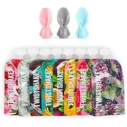 Twistshake Bolsas Reutilizables Twistshake 8x Bolsas Reutilizables de Comida Para Bebé 100ml + 3x Cucharas Para Bolsas De Comida | Con Doble Cierre | Bolsas y Cucharas Sin BPA