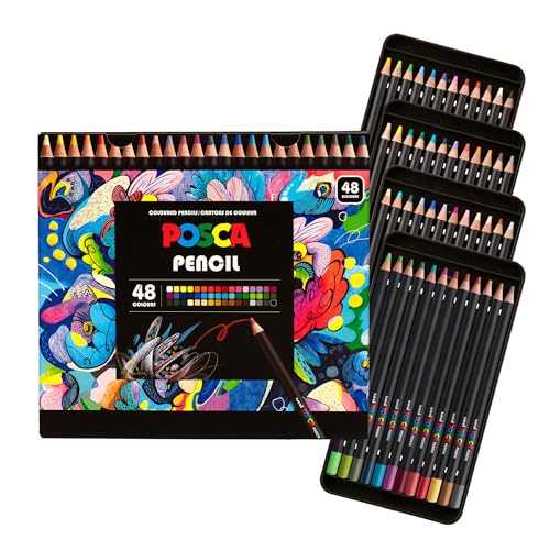 Image of POSCA Colored Pencils, Soft Core, 48 Count, Ultra-Smooth, Rich Pigment, Vibrant Colors for Blending, Shading & Layering, Adult Coloring & Drawing