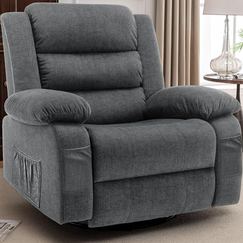 Image of Korser Recliner Chair, Wide Rocker Chair, Rocking Chair with Massage and Heat,360°Swivel Nursery Rocking Chairs, Oversized Recliner for Adults, Cashmere Reclining Sofa for Living Room, Grey