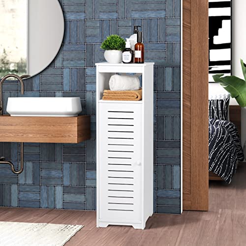 BHFOW Bathroom Floor Storage Cabinet with 1 Tier Shelf and Single Door, Free Standing Storage Organizer Hallway Entryway Cabinet, Narrow Bathroom Shelf for Living Room Kitchen, White - Image 6