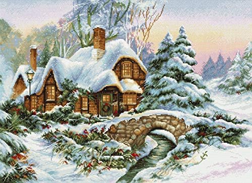 Cross Stitch kit Winter Landscape Luca-s BU5001 Counted Cross Stitch Kits Snowy Christmas Cottage Needlepoint Embroidery Home Wall dekor DIY kit