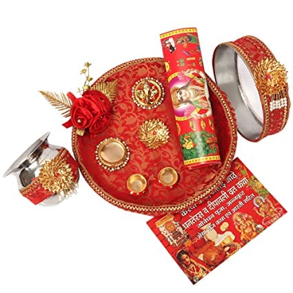 PSQURMARTKarwa Chauth Pooja Thali Set-1(PIC of 9) (Red Size(11X11X2 in))