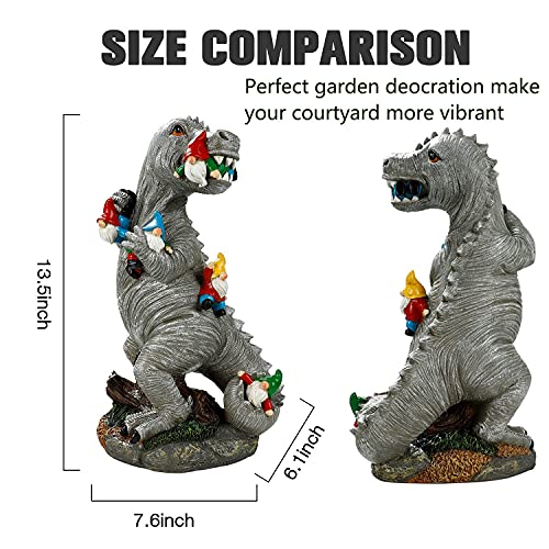 Himaweek Garden Statue Outdoor Decoration, Dinosaur Eating Gnomes Figurines, Indoor Outdoor Décor Garden Art For Patio Lawn Yard, 13.5” X 7.6” Housewarming Garden Gift #TOP2