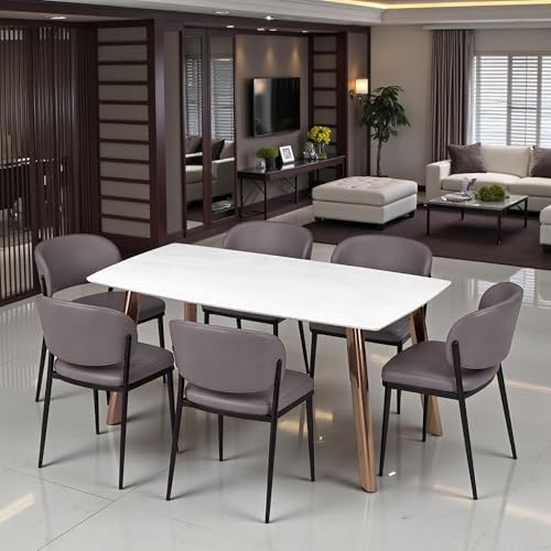 Image of The Attic Montaro Prime 6 Seater Dining Set,Khakhi,Rose Gold & Cream,160Cms