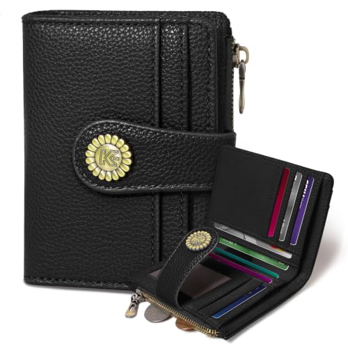 Image of Kelvoris Small Rfid Women Wallet Bifold Zipper Coin Pocket Black | PU Leather Compact Cash Credit Card Holder Travel Purse for Female Ladies Teen Girls 1 ID Window 10 Card Slots
