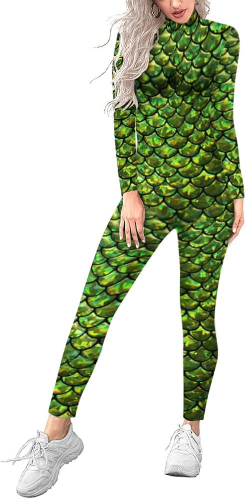 Costume Da Sirena Per Donna, Body Intero Con Scaglie Di Pesce, Maniche Lunghe, Taglia Unica, Festa E Carnevale
