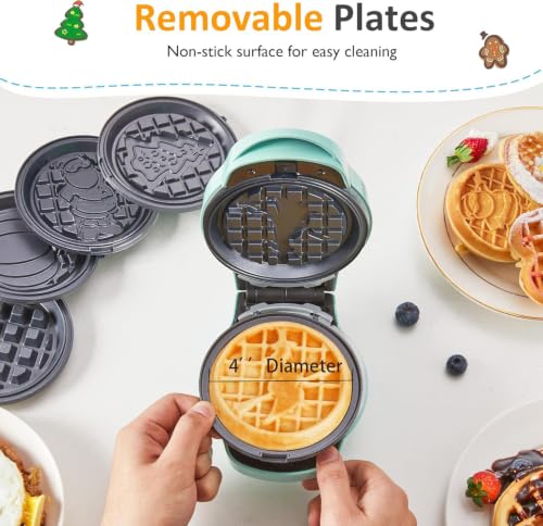 Sunvivi 4" Kids Mini Waffle Maker - Waffle Iron with 6PCS Removable Plates - image 3