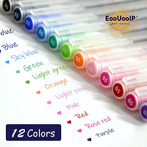 Penne Gel Colorate, 12 Colori Premium Ink Penne