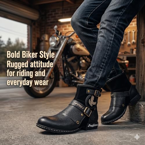 Image of Motorcycle Boots Men Fashion Leather Ankle Chukka Boots Casual Riding Lace up Shoes AF001-3