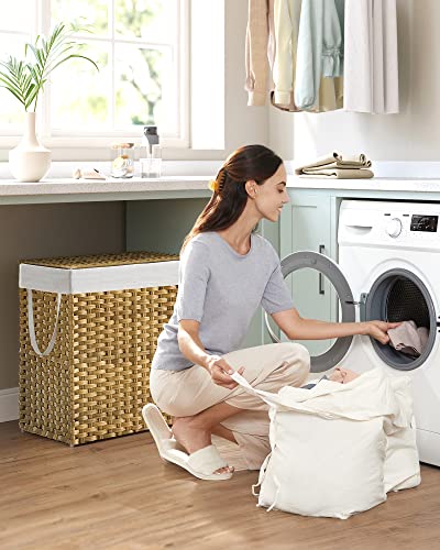 Songmics Laundry Hamper With Lid, 110L Clothes Hamper With 2 Removable Liner Bags & 6 Mesh Bags, Wicker Laundry Basket, Double Laundry Hamper For Laundry Room, 22.4X13X23.6 Inches, Natural Ulcb52Nl #TOP1