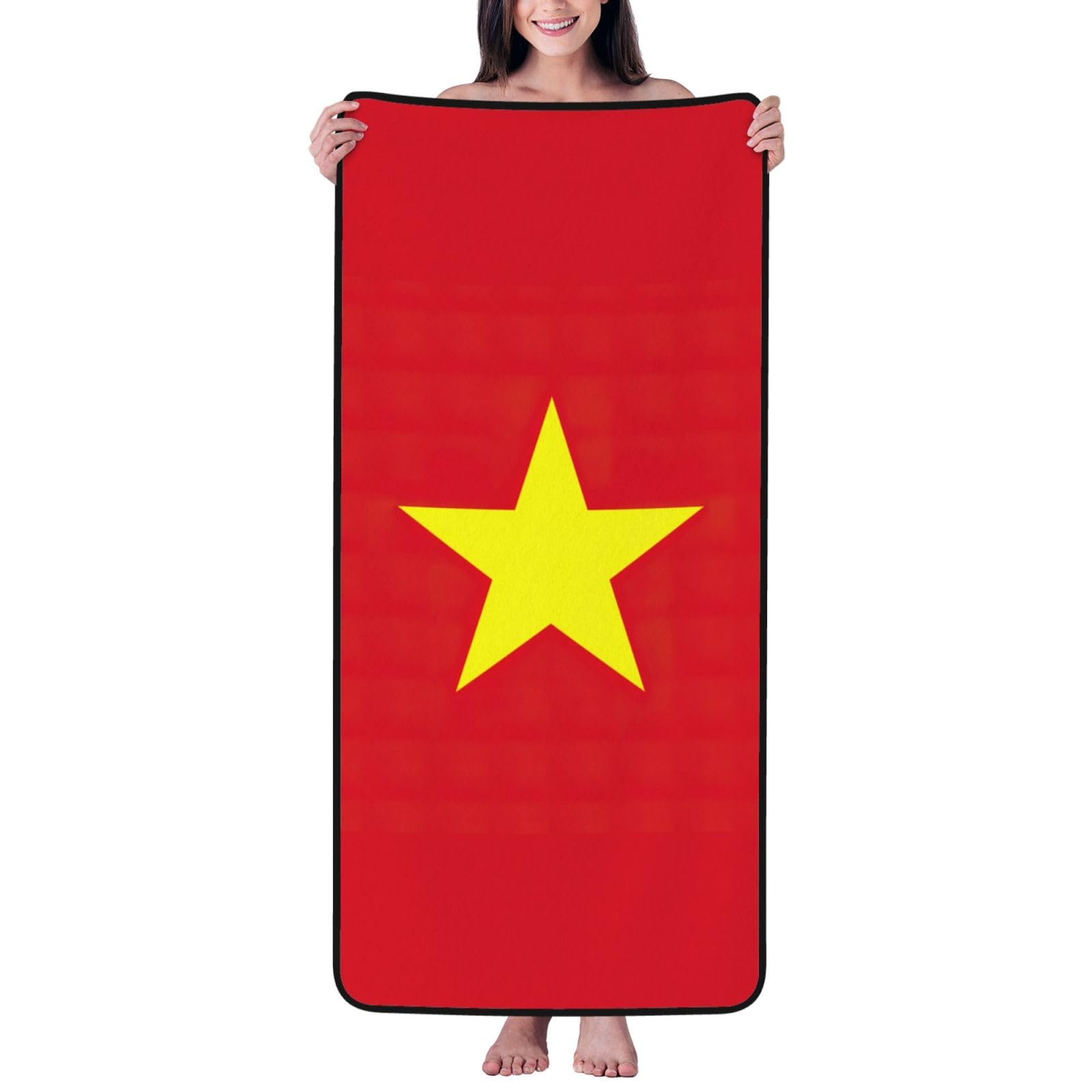 Ztpowqa Women's Black Vietnamese Flag Print Coral Velvet Bath Towel For Home Gym Lounging Bathroom Spa Hotel Beach Travel