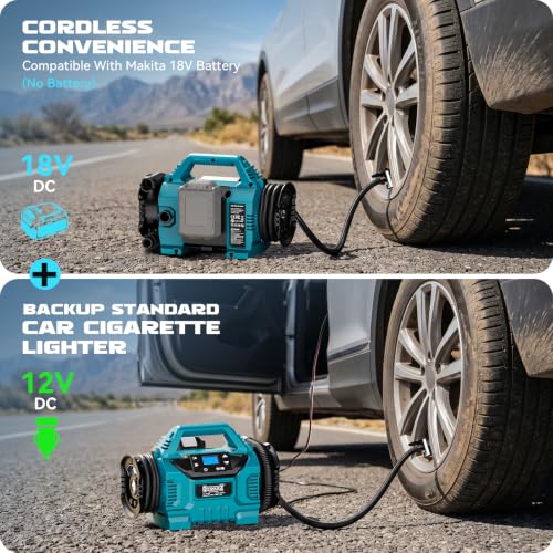 Image of 3X Faster 160PSI Cordless Air Compressor Compatible with Makita 18V Battery