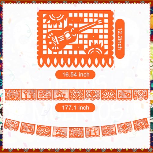 Image of VitalCozy 4 Pack 59 ft Mexican Papel Picado Banner Plastic Mexican Talavera Party Fiesta Banner Wedding Hanging Decorations for Cinco De Mayo Cielito Lindo Party Supplies(Orange)