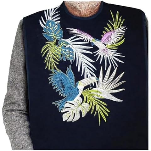 Classy Pal, Adult Bibs for Women & Men, Clothing Protectors for Eating, Senior Adult Bib Terry Cloth Crumb Catcher, Embroidered Design, Waterproof, Reusable, Washable (Tropical) Cover