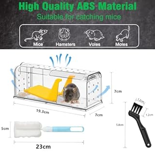 2 Pack Humane Mouse Traps for Indoors No Kill Live Catch,Pets and Children Friendly Mouse Trap Mice Release Mouse,Washable Reusable Outdoors Rat Traps with Cleaning Brush,Field Mouse Rodent Control