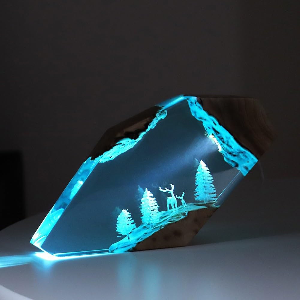 Lampka nocna LED, rekin wieloryb nurek statek lampka nocna, lampa z żywicy drewnianej, lampa nurkowa sztuka żywica lampka nocna do majsterkowania rzemiosło stołowe impreza ślub lampa biurkowa (kolor: