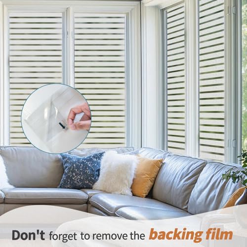 Niviy 43221-4088 Frosted Window Film Privacy Sticker Non Adhesive Vinyl Removable Static Cling Uv Protection Striped Pattern For Home Office 17.7 X 78.7 Inches thumb #5