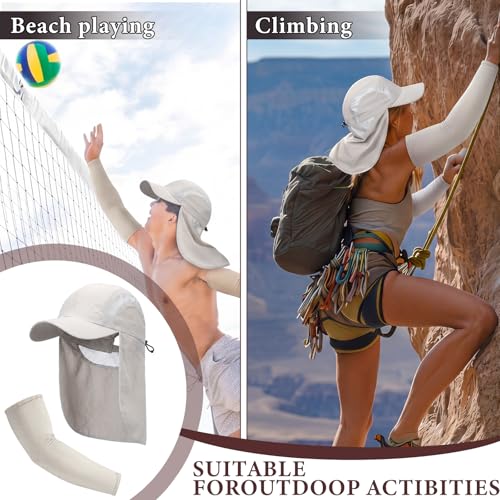 Image of Newcotte 3 Pcs Sun Hat for Men with Neck Flap 3 Cooling Arm Sleeves UV50+ Sun Protection Large Brim Baseball Hats for Outdoor