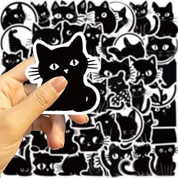 Amazon.co.jp: 50枚 ステッカー 黒猫 クロネコ 猫 ネコ 可愛い