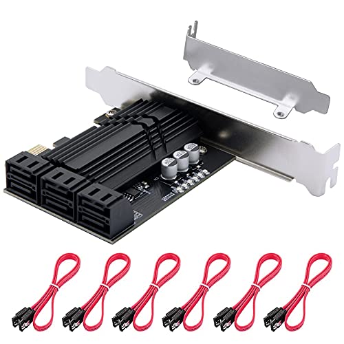 PCIe x1 SATA Card 6 Port, SATA 3.0 Controller Expansion Card with 6 SATA Cables & Low Profile Bracket,SATA III PCIE Gen3 Adapter(6Gbps) ASM1166 Chip, Plug and Play on Windows, MAC OS, Linux System