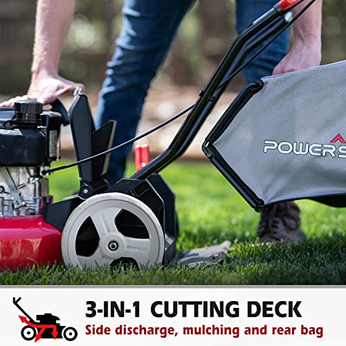 Image of PowerSmart Self Propelled Gas Lawn Mower, 22-inch with 170cc OHV Engine Walk-Behind 2-in-1 Rear-Wheel Drive Gas Mower Black DB2322SR