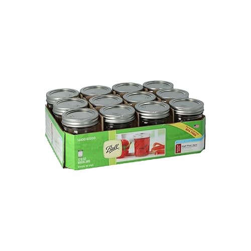 Miniatura 18 de Ball Frascos de Vidrio Mason de Boca Regular de 16 oz (Paquete de 24) con Tapas y Bandas, Utilizados para Envasar, Encurtir, Jugo, Mermelada