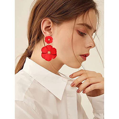 Flower Dangle Earrings Boho Layered Floral Petal Drop Earrings Statement Stud Earring for Women3