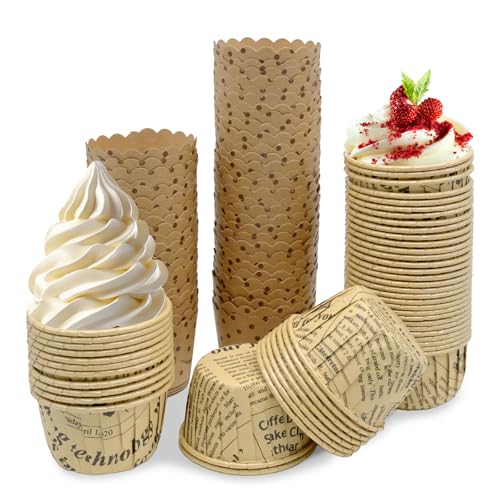 100 Piezas Moldes Magdalenas Papel, Vasos de Papel para Helado, Moldes Muffins Cupcakes Vasos, para Pudín Yogur Helado Yogur en Fiesta Cumpleaños Boda, 2 Estilos