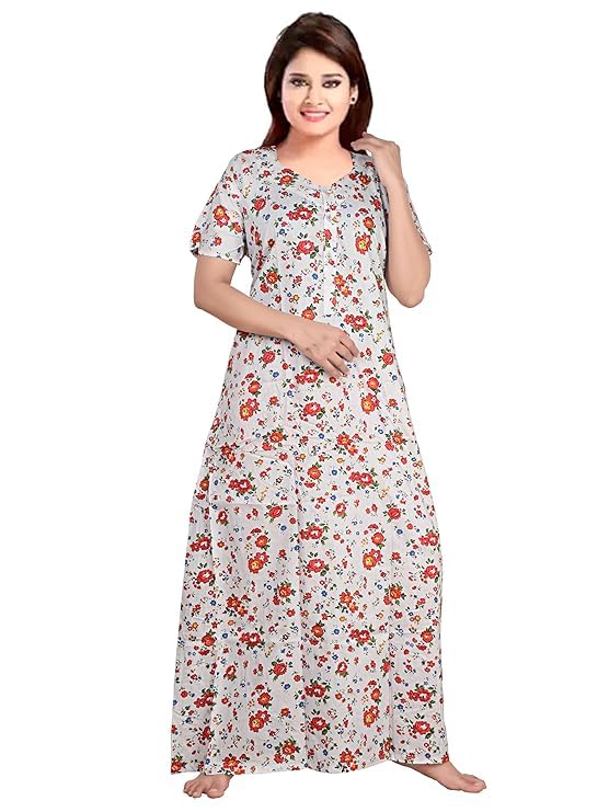 Image of Keyocean Women's Cotton Printed Maxi Night Gown Nighty (Pack of 4)