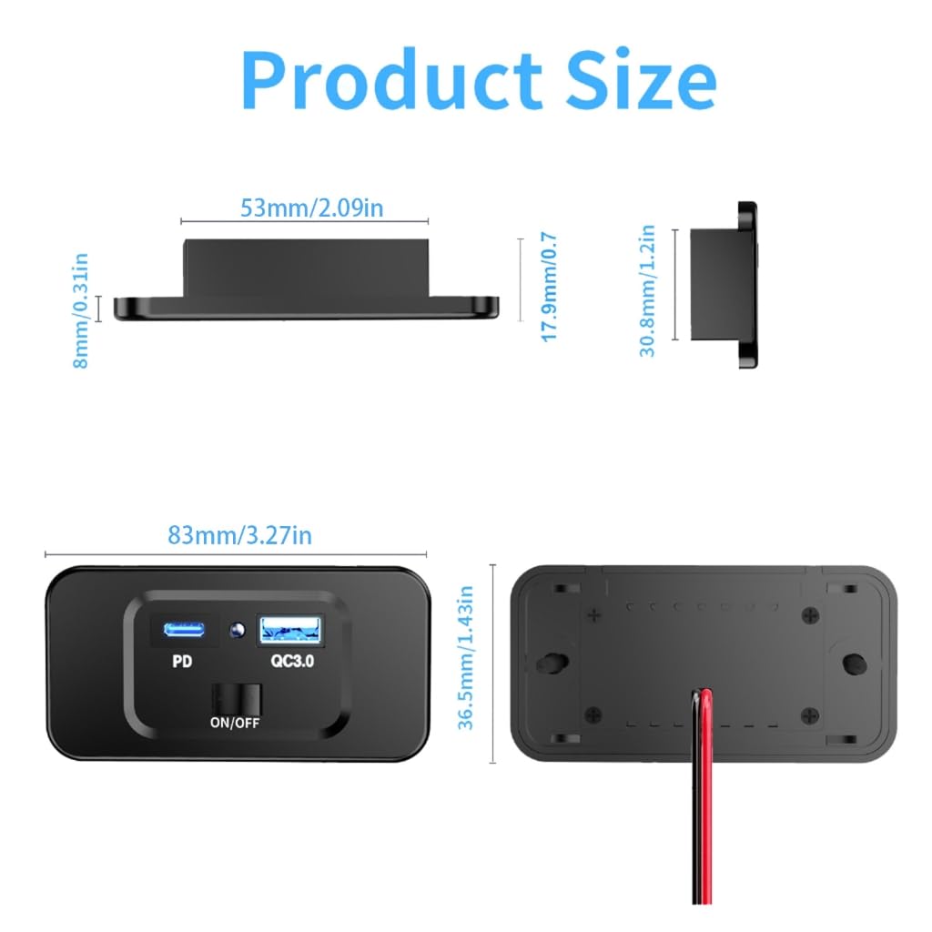 Stacja ładująca do pojazdów DIY QC3.0 USB PD20W port USB C gniazdo szybkiego ładowania