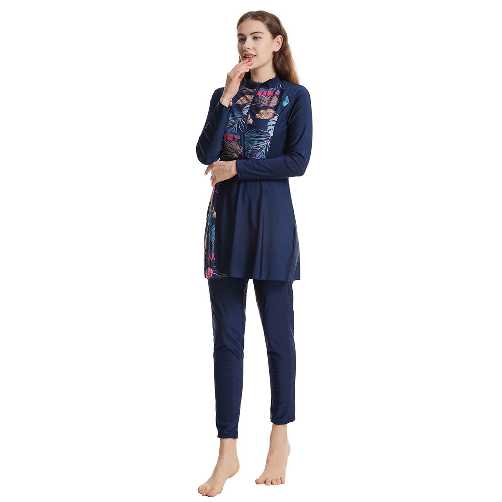 Langarm-Bademode-Set für Damen, Tankini mit Hut und Schwimmbrille, zweiteilig, für ganzjähriges Schwimmen im Hallenbad # L