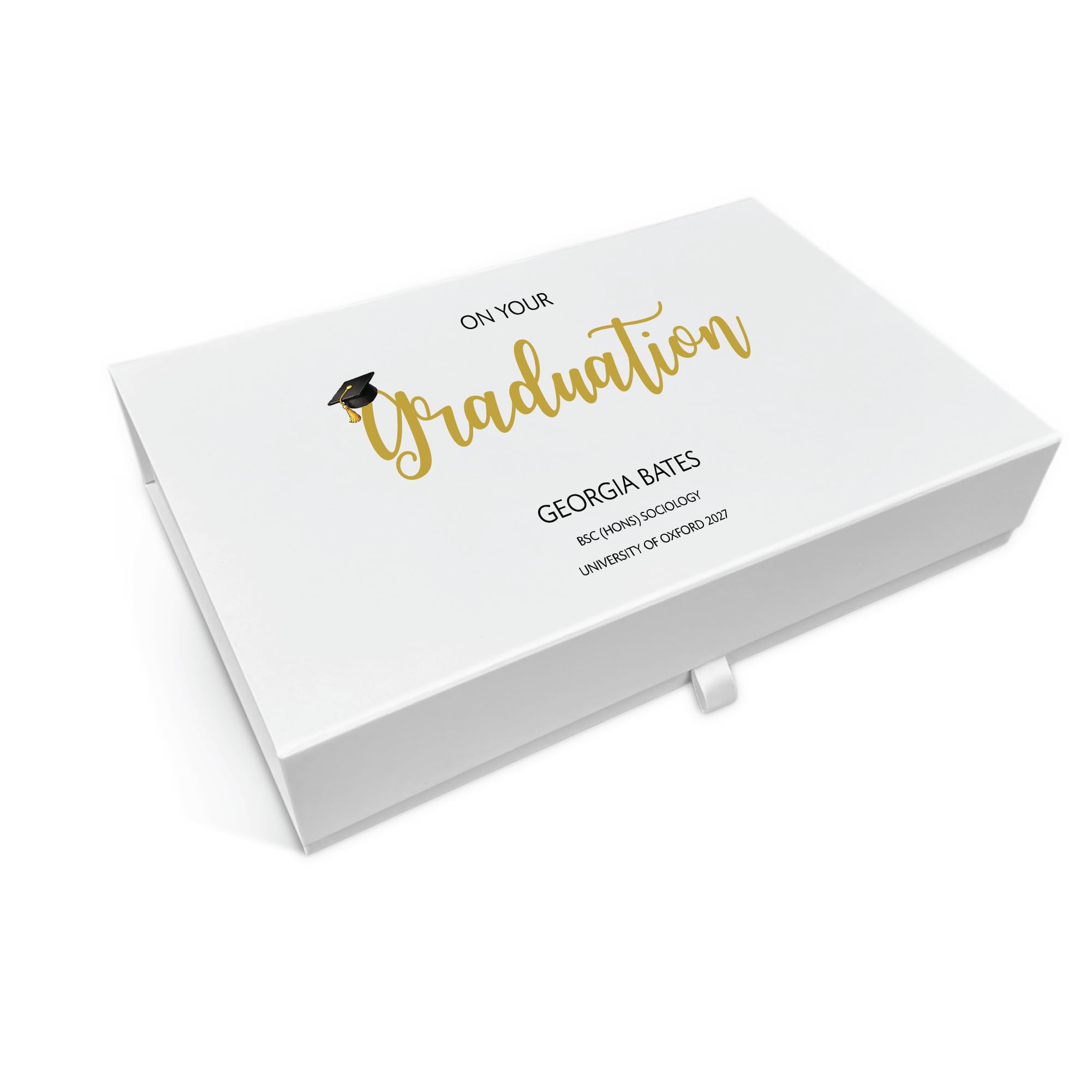 COOKIES AND KOALAS Personalised Graduation Gift Box – Large 34x22x7cm Magnetic Keepsake Box for Graduation Gifts, University Memory Box, Class of 2026 Gift Box with Custom Name - Design 4