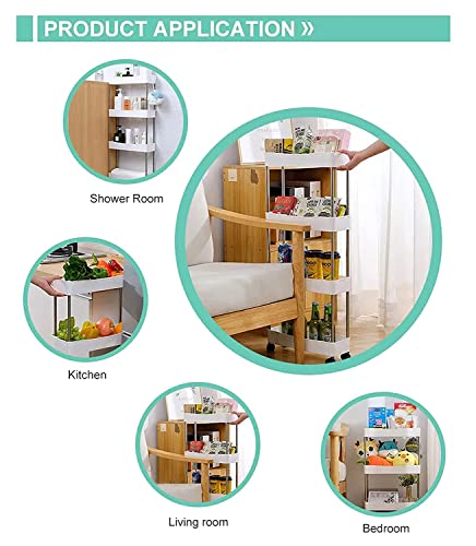 Image of 3 Tier Storage Rack, Kitchen Trolley, Storage Cart with Wheels, Rolling Storage Cart, Kitchen Storage Rack, Multipurpose Trolley (White)