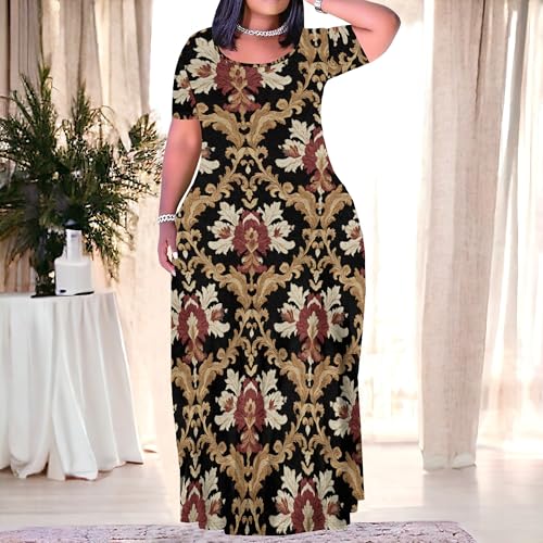 Image of PinkPatty Plus Size Maxi Dress for Women Summer Casual Short Sleeve Tshirt Dresses with Pockets (XL-6XL)