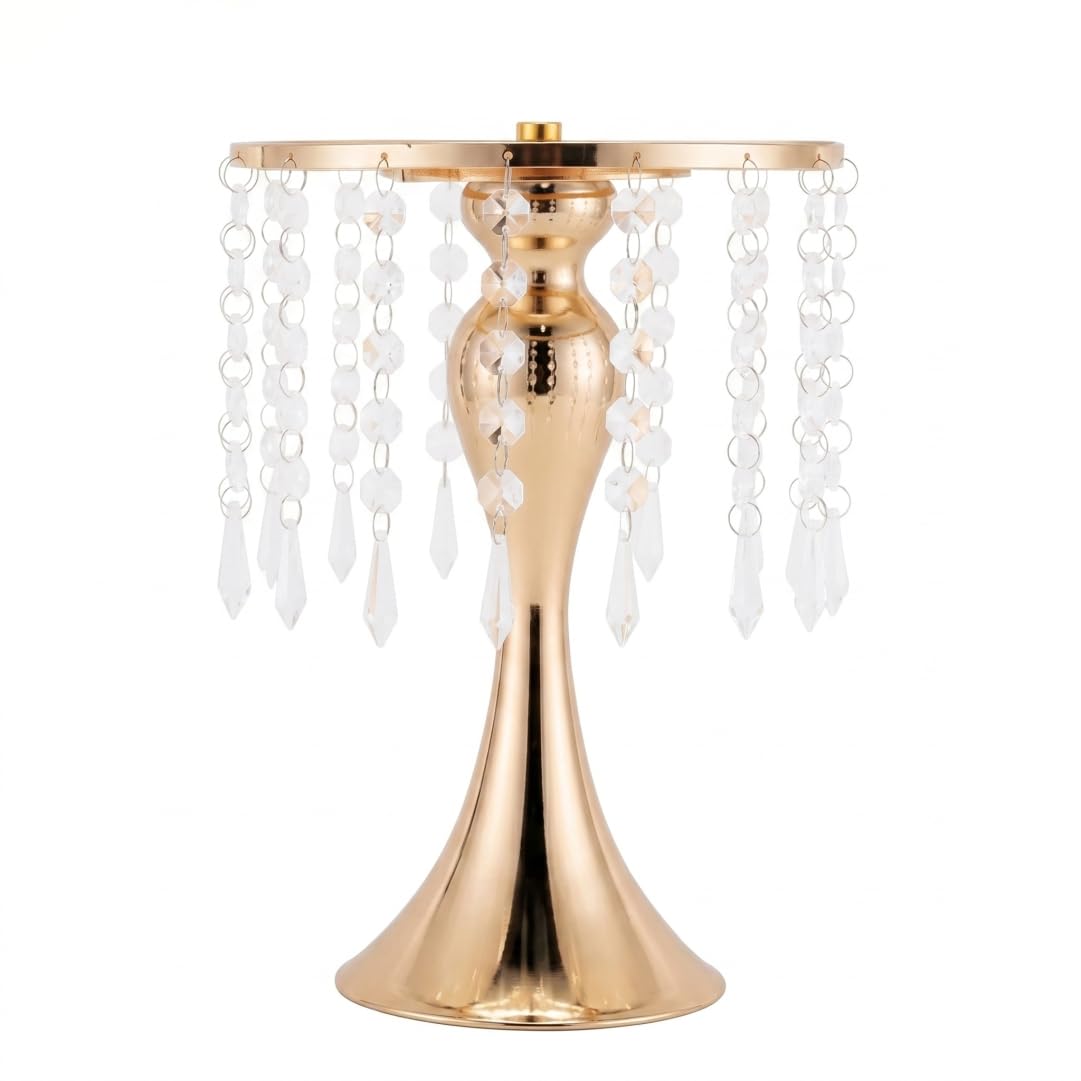 Supporto per Fiori da Matrimonio, centrotavola in Oro - Base in Metallo con Perline di per Decorazioni per Matrimoni da tavola, Oro, Altezza 10, 24 Pollici, Supporto per Fiori