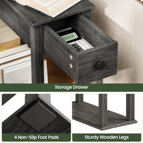Image of CHOEZON Farmhouse End Table, 2-Tier Narrow Side Table with Drawer, Wooden Nightstand, for Small Space, Living Room, Bedroom