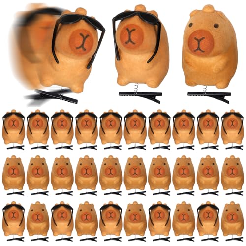 Croknit 30 Pcs Capybara Hair Clips Sprouts Rave Capybara Hair Accessories with Sunglass Kawaii Cartoon Clips for Summer Festivals Supplies Party