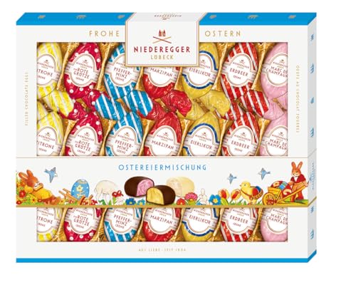 Niederegger | Ostereiermischung | 1x 262g | Ostereier mit verschiedenen Marzipan- & Pralinenfüllungen | Umhüllt von Zartbitter- & Weißer-Schokolade | Ostergeschenk