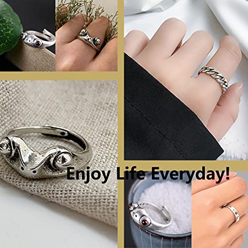 16 Pcs Cool Silver Plated Frog Open Rings Set, Vintage Matching Rings, Cute and Stylish, Snake, Hug, Moon and Sun Rings for Couples for Women Men2
