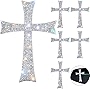 6 Pieces Silver Bling Cross Car Decals Waterproof Rhinestone Stickers with Self-Adhesive Backing for Car Decor, Bumper Window Laptops Luggage Car Interior Exterior Window Motorcycle Helmet